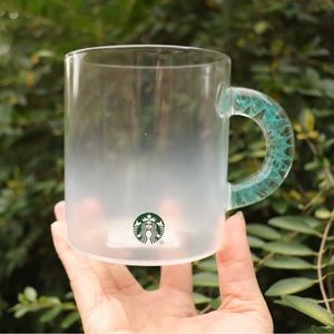 Starbucks 2023 Holiday Frosted Clear Gradient Swirl Handle Glass Mug